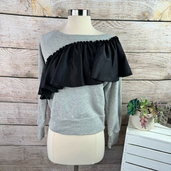 J Crew Asymmetrical Ruffle Long Sleeve Sweatshirt Size Extra Extra Smal XXS‎ - Picture 1 of 7